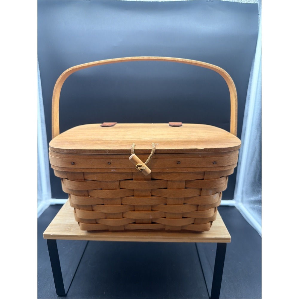 VTG Longaberger Classic Baskets Medium Purse With Lid & Handle 1995 Cottagecore